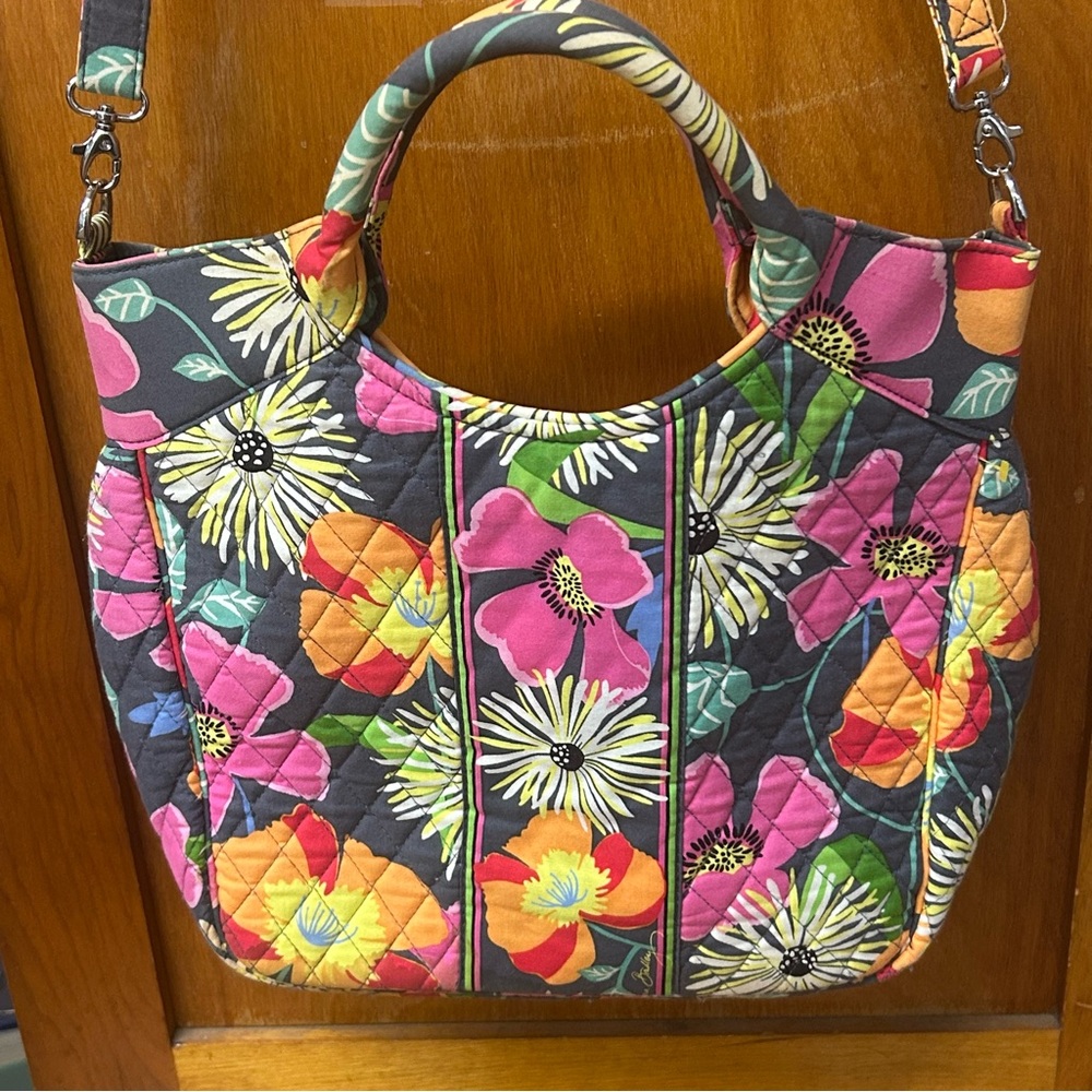 Vera Bradley Jazzy Blooms Two-Way Tote Satchel Crossbody Bag Floral Hipster Boho